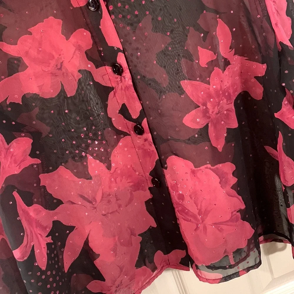 Vintage Black and Pink Floral Connie Choi Sheer Blouse - Picture 4 of 16